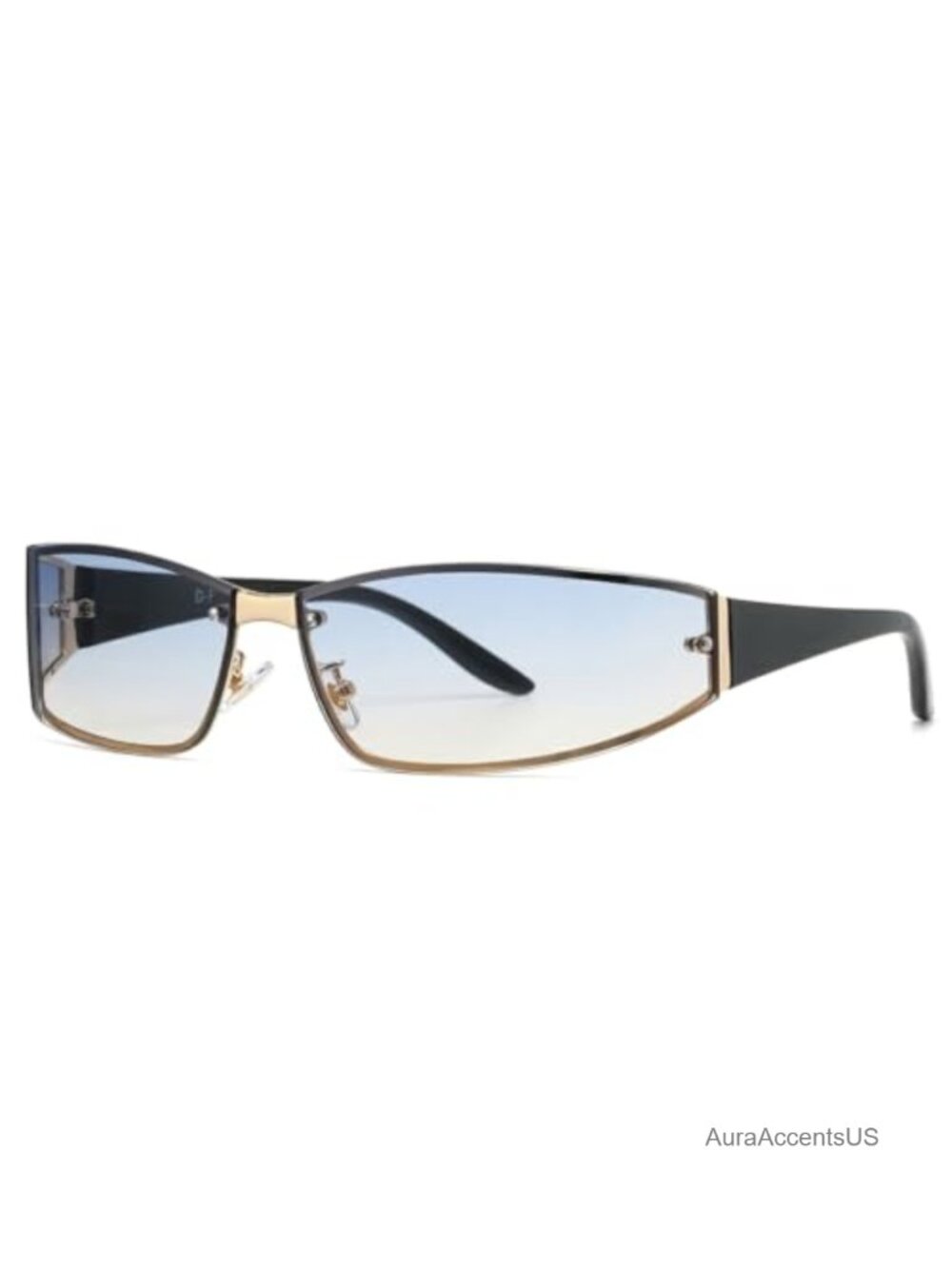 Rimless Y2K Wrap Around Sunglasses UV400 Rectangular Frameless